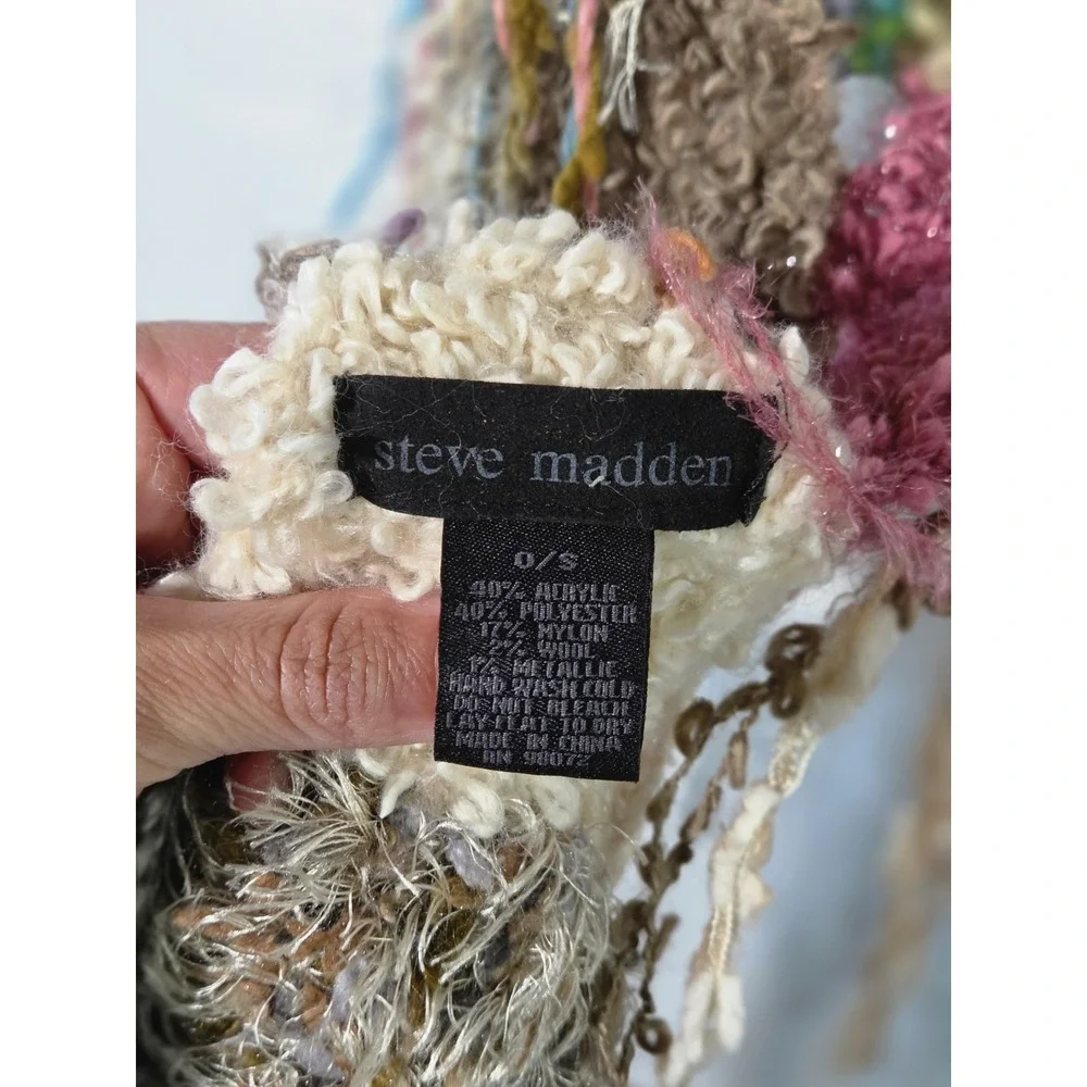 Steve Madden Crochet Scarf Womens Multicolor Boho Mixed Media Fringe Whimsigoth